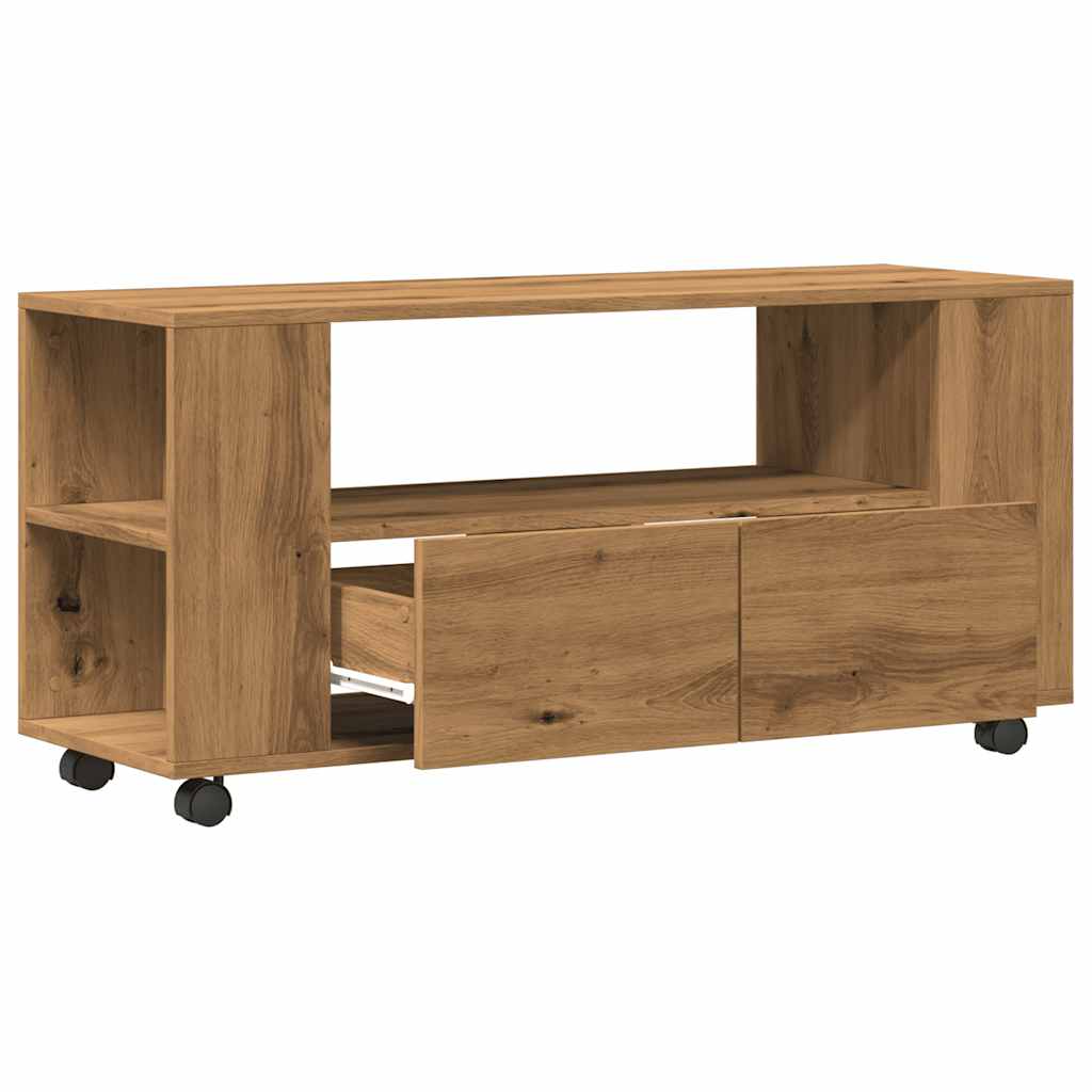 Tv-meubel met wielen 102x34,5x43 cm hout artisanaal eiken is nu te koop bij PeponiXL, paradijselijk wonen!