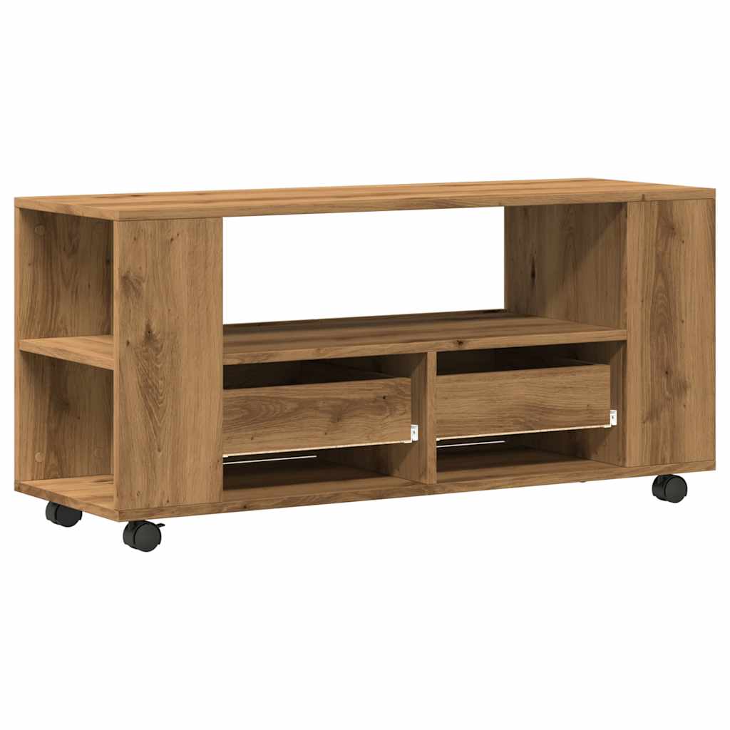 Tv-meubel met wielen 102x34,5x43 cm hout artisanaal eiken is nu te koop bij PeponiXL, paradijselijk wonen!