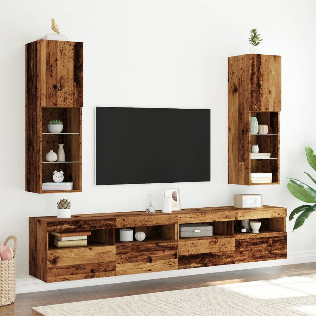 Tv-meubels met LED-verlichting 2 st 30,5x30x102 cm oud hout is nu te koop bij PeponiXL, paradijselijk wonen!