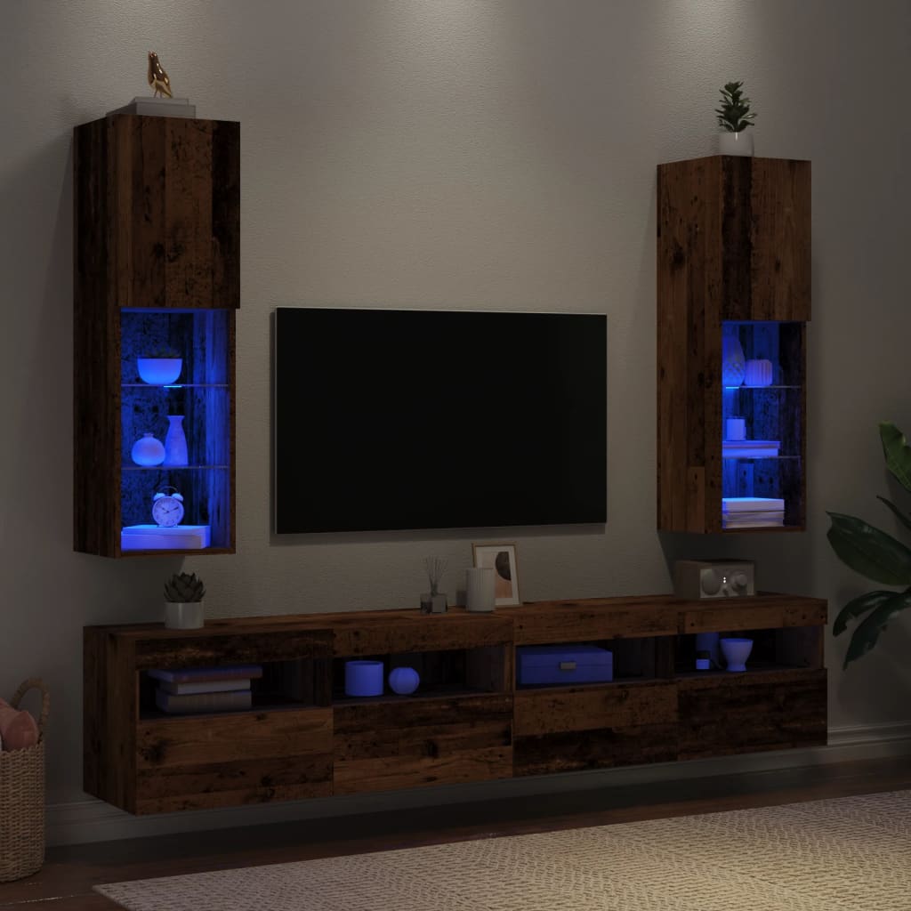 Tv-meubels met LED-verlichting 2 st 30,5x30x102 cm oud hout is nu te koop bij PeponiXL, paradijselijk wonen!