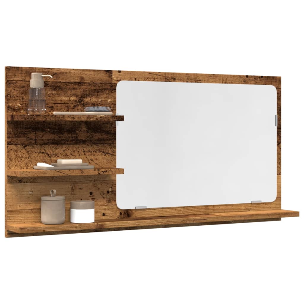 Badkamerspiegelkast 90x11x45 cm bewerkt hout oud houtkleurig is nu te koop bij PeponiXL, paradijselijk wonen!