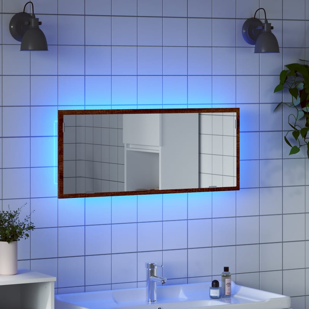Badkamerspiegel met LED 100x8,5x37 cm bewerkt hout bruin eiken is nu te koop bij PeponiXL, paradijselijk wonen!