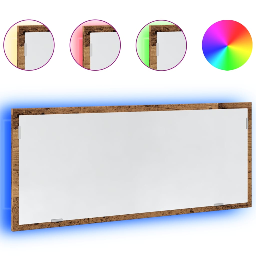 Badkamerspiegel met LED 100x8,5x37 cm bewerkt hout oud hout is nu te koop bij PeponiXL, paradijselijk wonen!