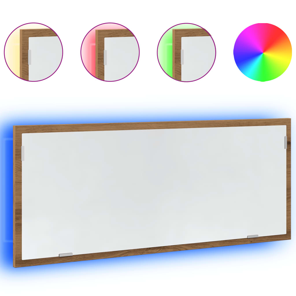 Badkamerspiegel LED 100x8,5x37 cm bewerkt hout artisanaal eiken is nu te koop bij PeponiXL, paradijselijk wonen!