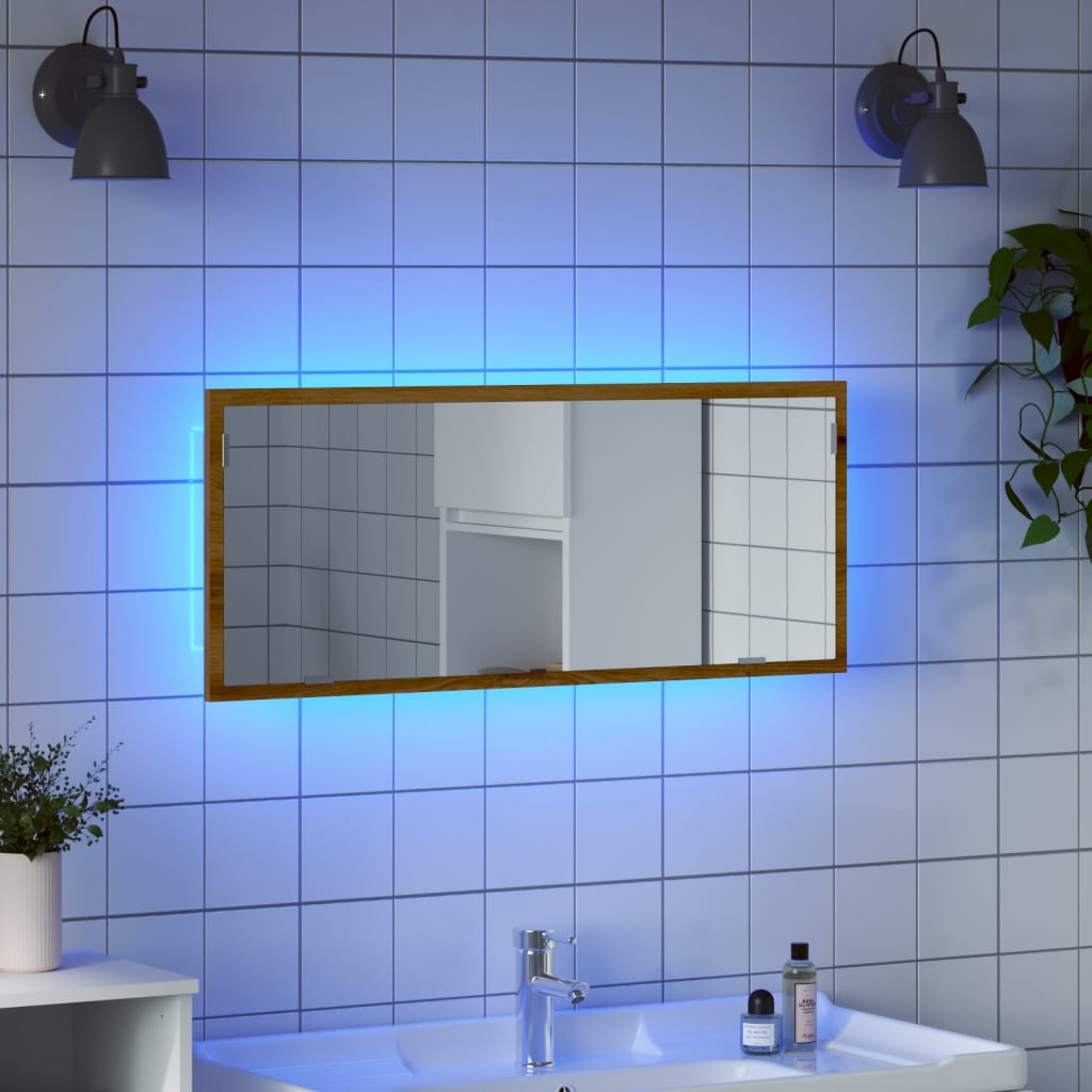 Badkamerspiegel LED 100x8,5x37 cm bewerkt hout artisanaal eiken is nu te koop bij PeponiXL, paradijselijk wonen!
