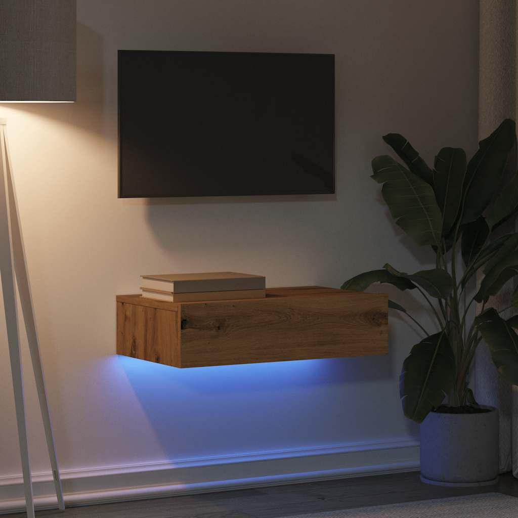 Tv-meubel met LED 60x35x15,5 cm artisanaal eikenkleur is nu te koop bij PeponiXL, paradijselijk wonen!