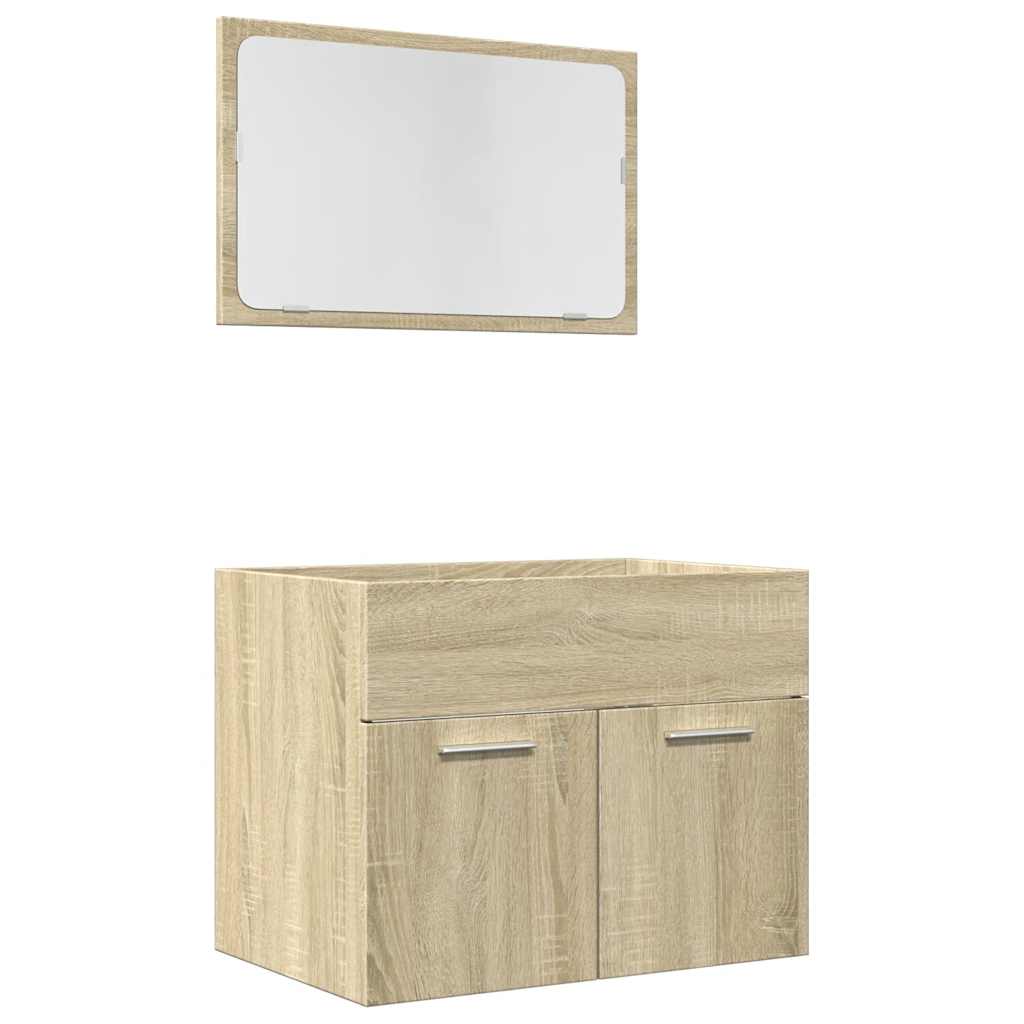 2-delige Badkamermeubelset bewerkt hout sonoma eikenkleurig is nu te koop bij PeponiXL, paradijselijk wonen!
