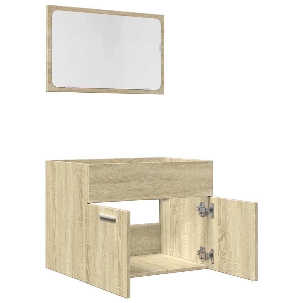 2-delige Badkamermeubelset bewerkt hout sonoma eikenkleurig is nu te koop bij PeponiXL, paradijselijk wonen!