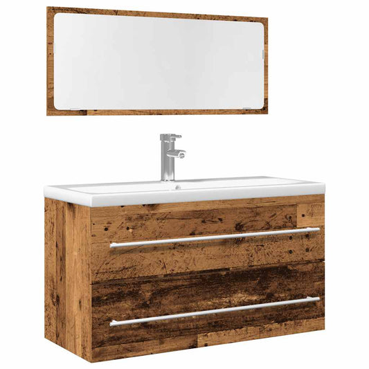 2-delige Badkamermeubelset bewerkt hout oud houtkleurig is nu te koop bij PeponiXL, paradijselijk wonen!