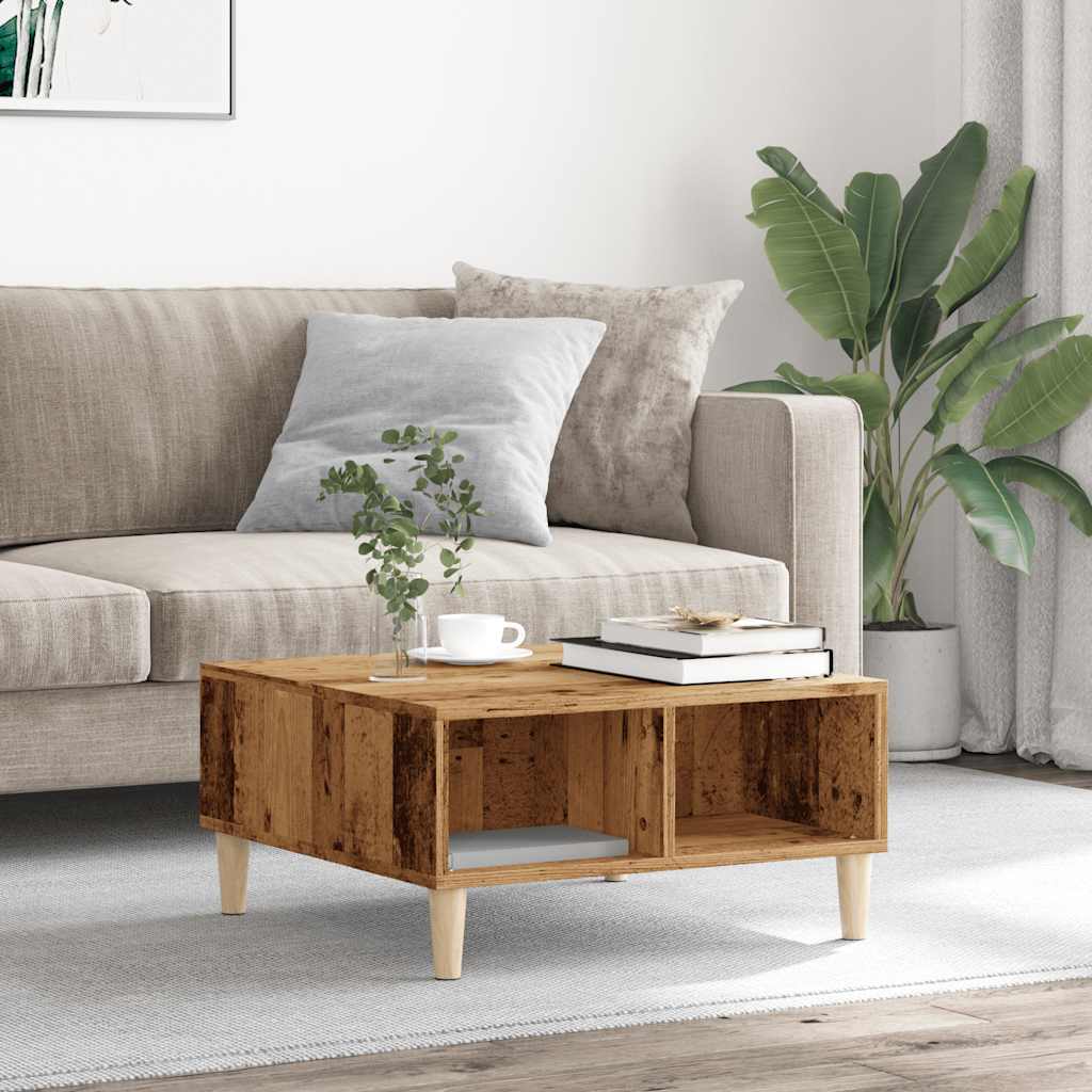 Salontafel 60x60x30 cm bewerkt hout oud houtkleurig is nu te koop bij PeponiXL, paradijselijk wonen!