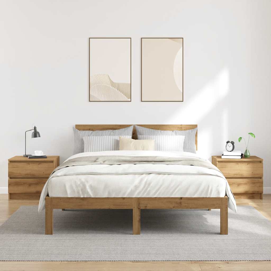 Nachtkastjes 2 st 50x40x43.5 cm bewerkt hout artisanaal eiken is nu te koop bij PeponiXL, paradijselijk wonen!