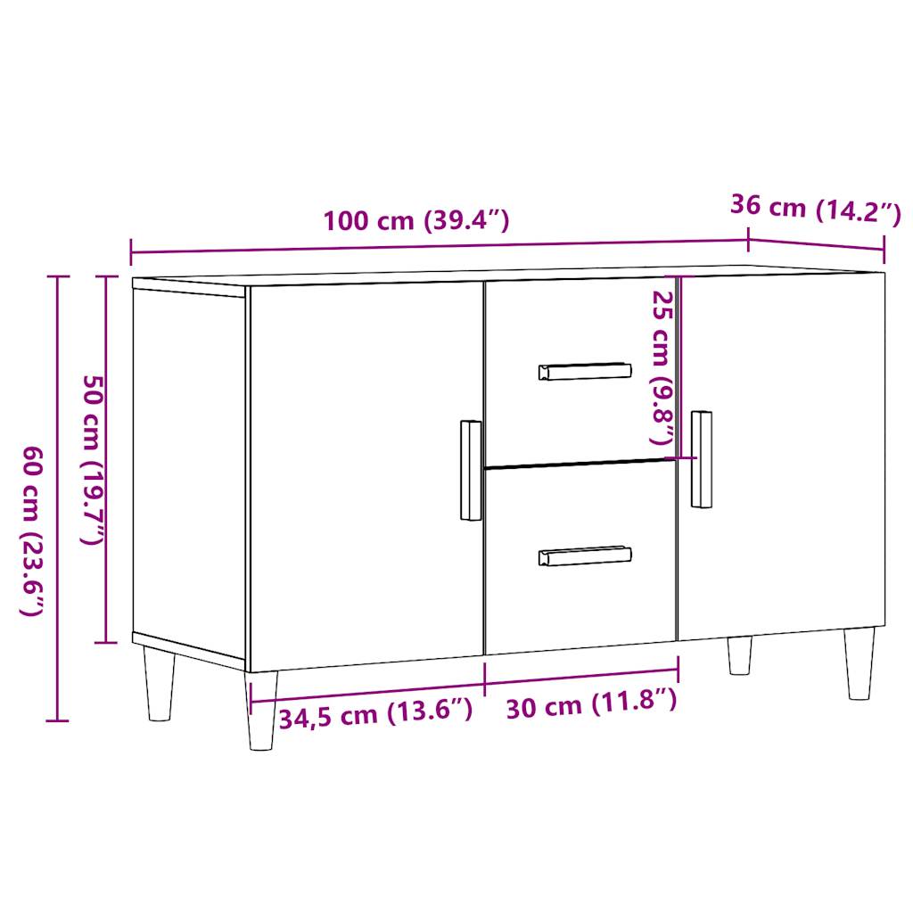 Dressoir 100x36x60 cm bewerkt hout oud houtkleurig is nu te koop bij PeponiXL, paradijselijk wonen!