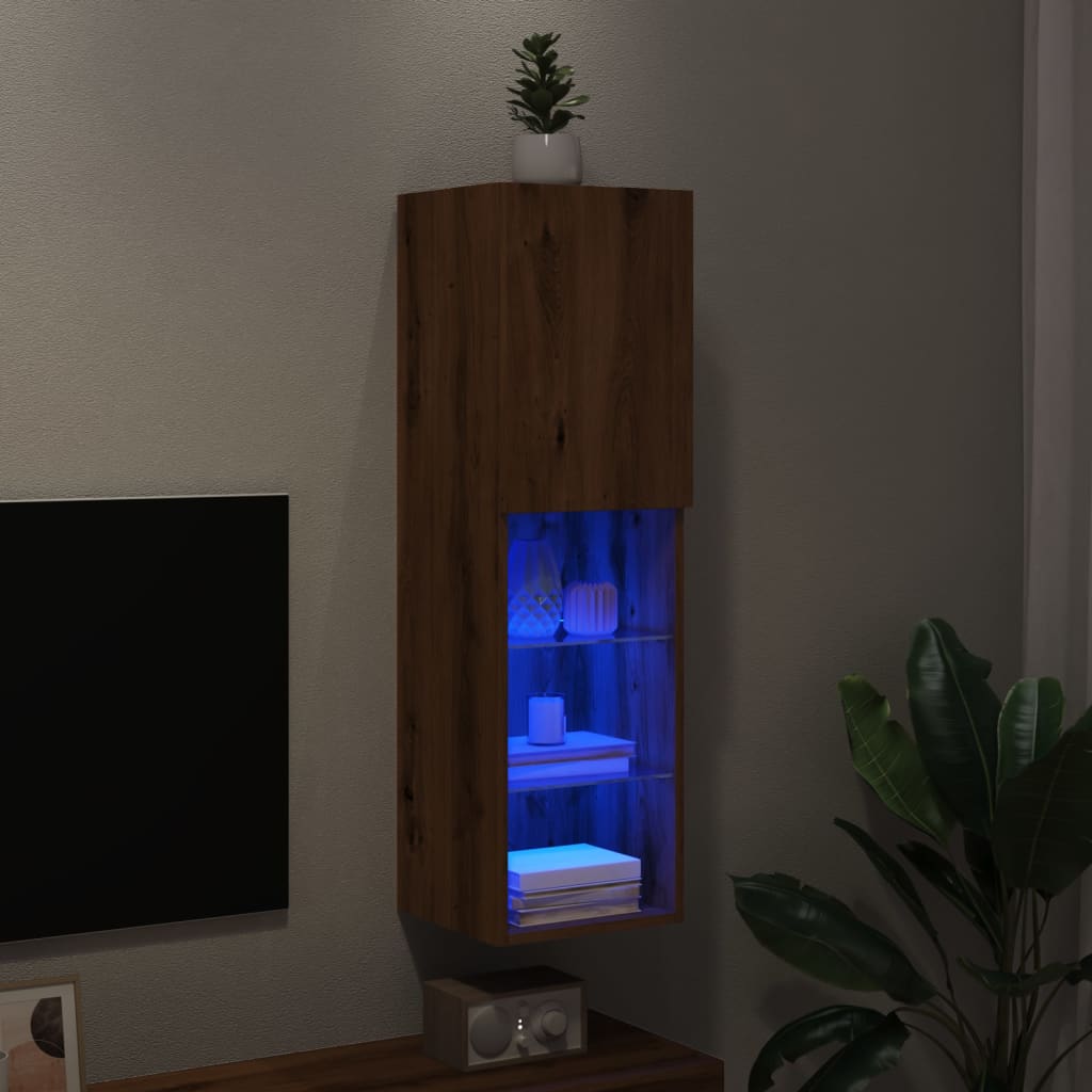 Tv-meubel met LED-verlichting 30,5x30x102 cm artisanaal eiken is nu te koop bij PeponiXL, paradijselijk wonen!