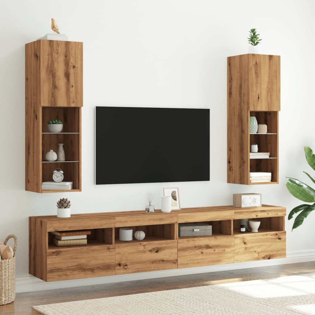 Tv-meubels met LED's 2 st 30,5x30x102 cm artisanaal eiken is nu te koop bij PeponiXL, paradijselijk wonen!