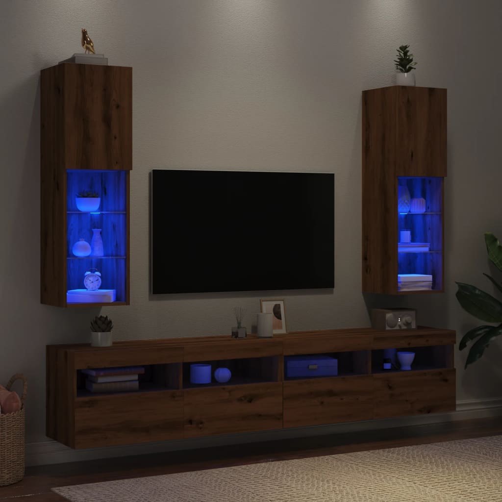 Tv-meubels met LED's 2 st 30,5x30x102 cm artisanaal eiken is nu te koop bij PeponiXL, paradijselijk wonen!