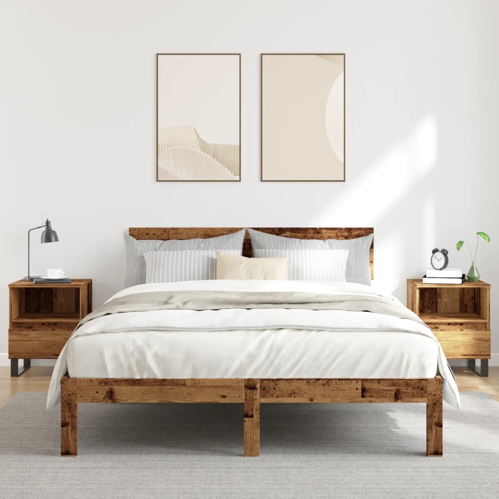 Nachtkastjes 2 st 40x35x50 cm bewerkt hout oud houtkleurig is nu te koop bij PeponiXL, paradijselijk wonen!