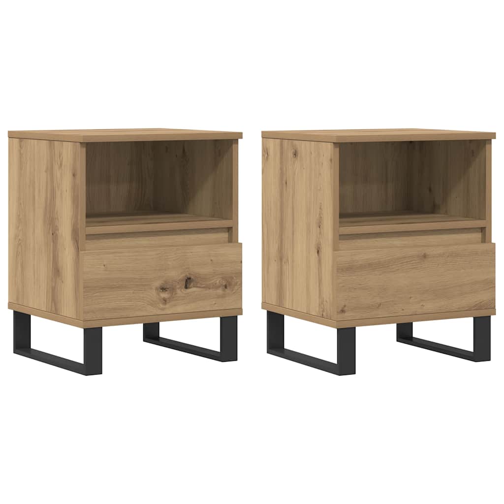 Nachtkastjes 2 st 40x35x50cm bewerkt hout artisanaal eikenkleur is nu te koop bij PeponiXL, paradijselijk wonen!
