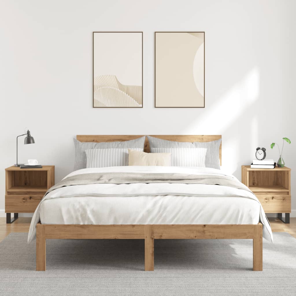 Nachtkastjes 2 st 40x35x50cm bewerkt hout artisanaal eikenkleur is nu te koop bij PeponiXL, paradijselijk wonen!