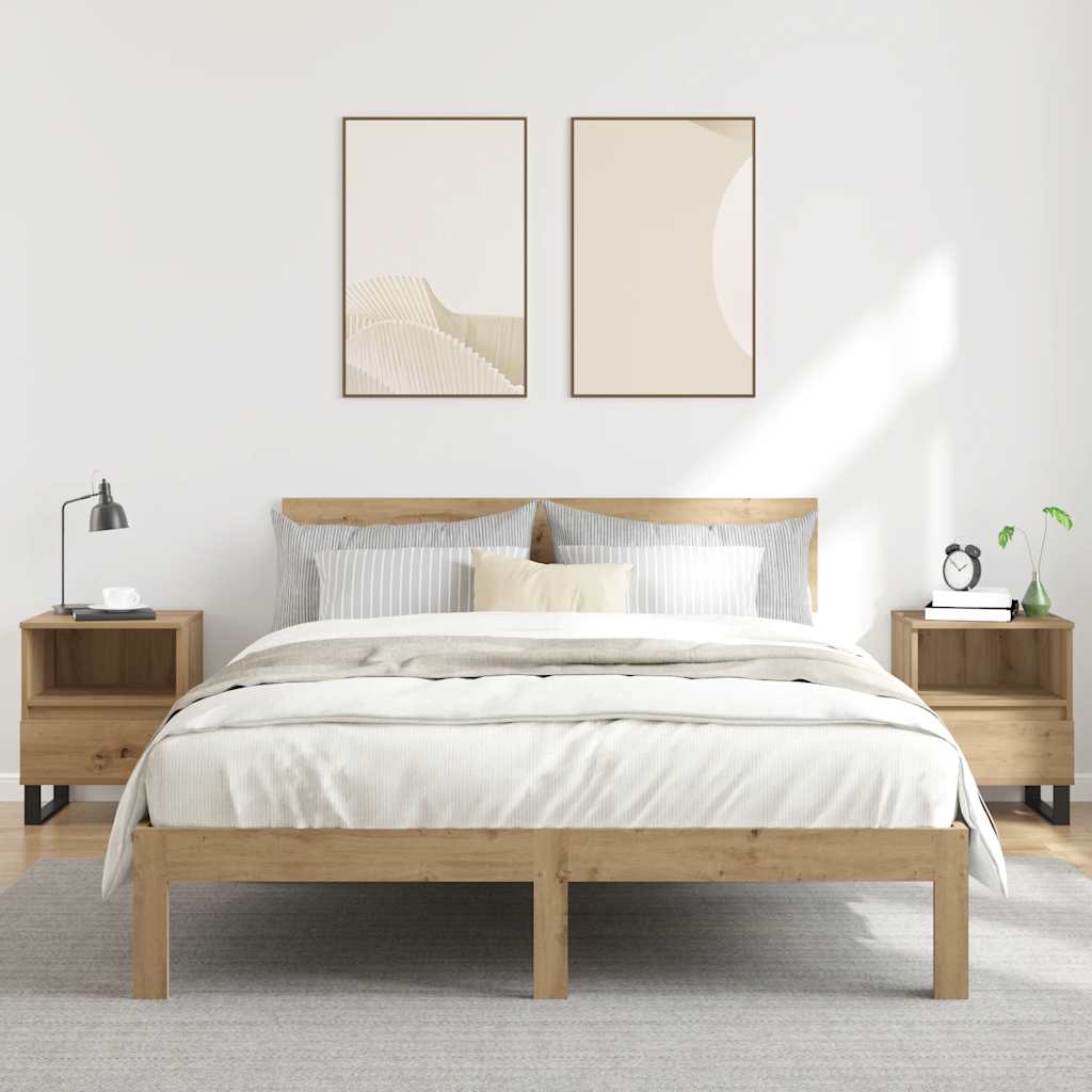 Nachtkastjes 2 st 40x35x50cm bewerkt hout artisanaal eikenkleur is nu te koop bij PeponiXL, paradijselijk wonen!