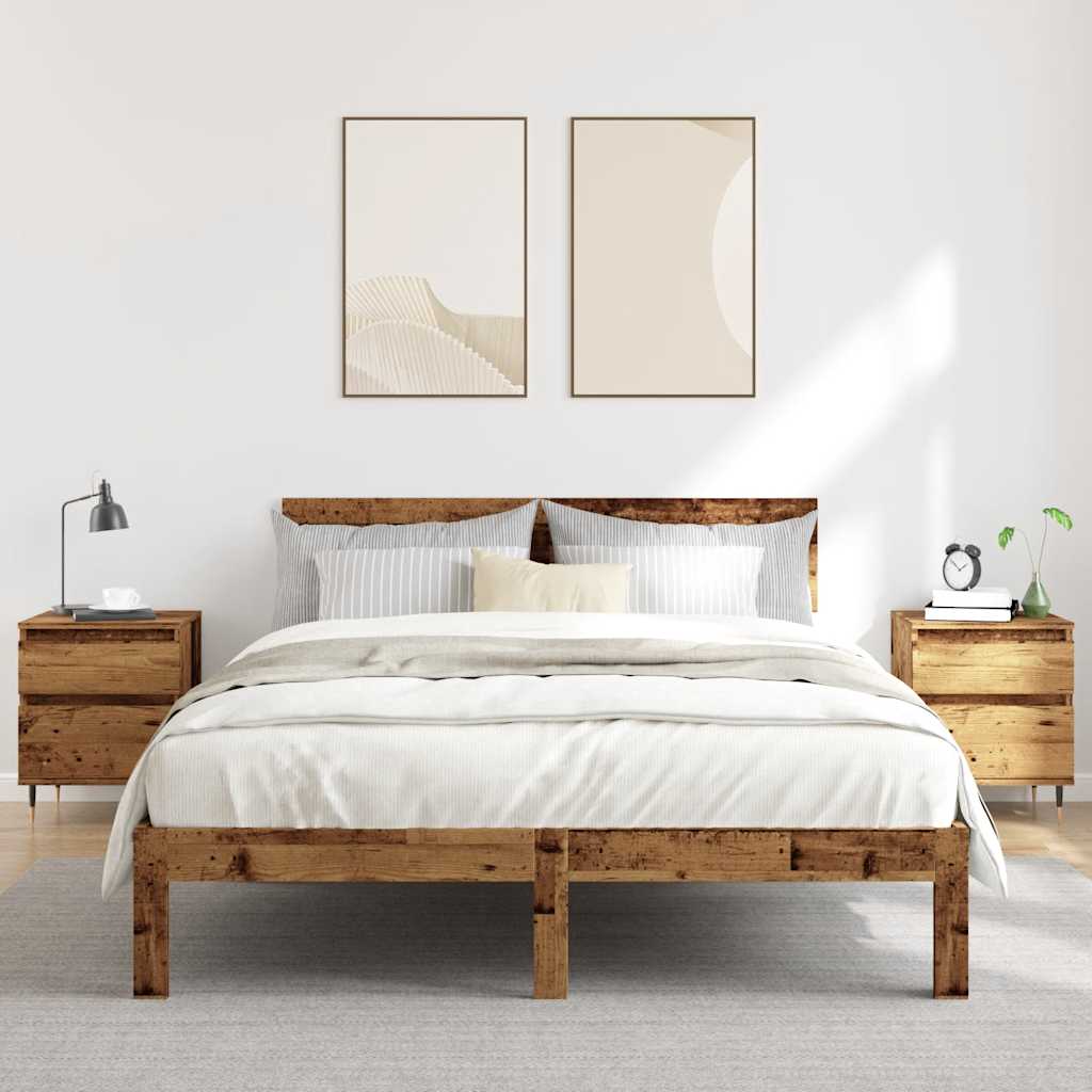 Nachtkastjes 2 st 40x35x50 cm bewerkt hout oud houtkleurig is nu te koop bij PeponiXL, paradijselijk wonen!