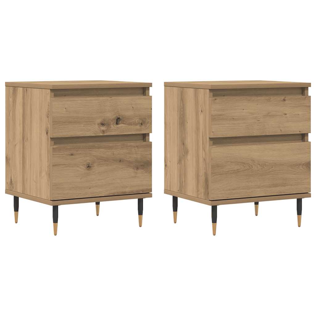 Nachtkastjes 2 st 40x35x50cm bewerkt hout artisanaal eikenkleur is nu te koop bij PeponiXL, paradijselijk wonen!