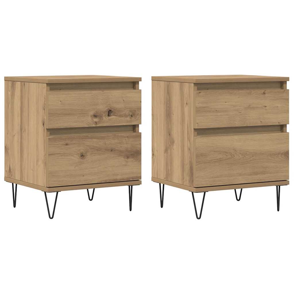 Nachtkastjes 2 st 40x35x50cm bewerkt hout artisanaal eikenkleur is nu te koop bij PeponiXL, paradijselijk wonen!