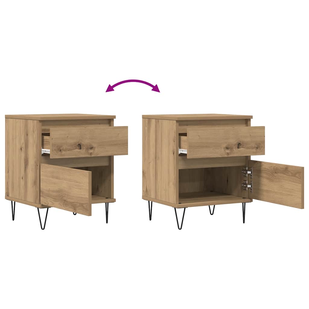 Nachtkastjes 2 st 40x35x50cm bewerkt hout artisanaal eikenkleur is nu te koop bij PeponiXL, paradijselijk wonen!