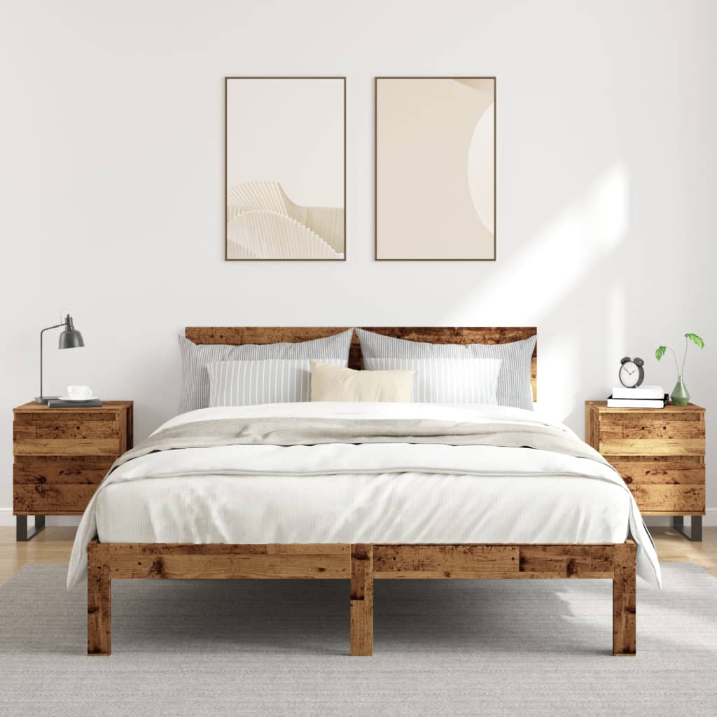 Nachtkastjes 2 st 40x35x50 cm bewerkt hout oud houtkleurig is nu te koop bij PeponiXL, paradijselijk wonen!