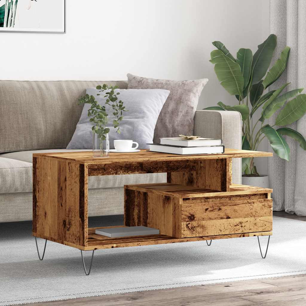 Salontafel 90x49x45 cm bewerkt hout oud houtkleurig is nu te koop bij PeponiXL, paradijselijk wonen!