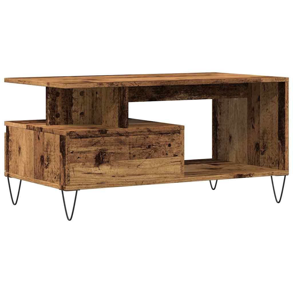 Salontafel 90x49x45 cm bewerkt hout oud houtkleurig is nu te koop bij PeponiXL, paradijselijk wonen!