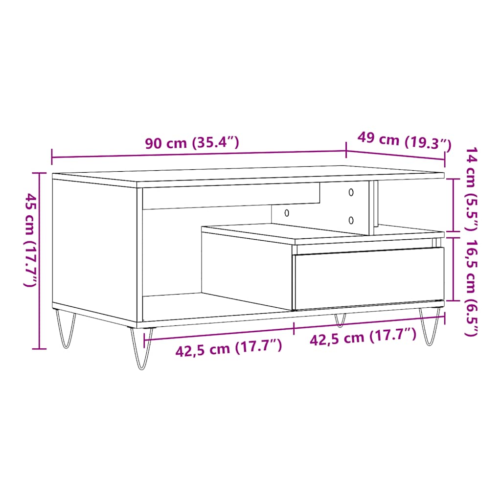 Salontafel 90x49x45 cm bewerkt hout oud houtkleurig is nu te koop bij PeponiXL, paradijselijk wonen!