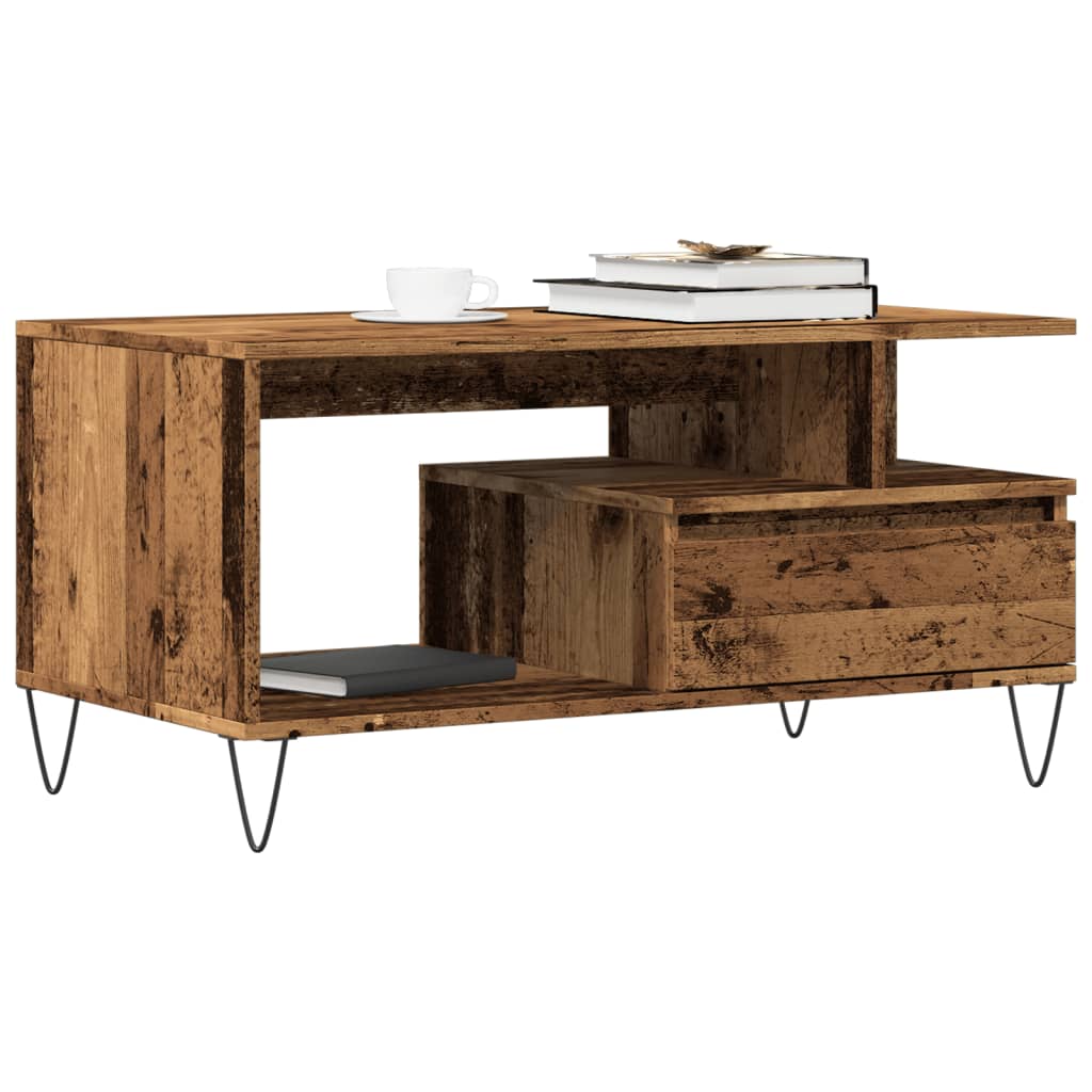 Salontafel 90x49x45 cm bewerkt hout oud houtkleurig is nu te koop bij PeponiXL, paradijselijk wonen!