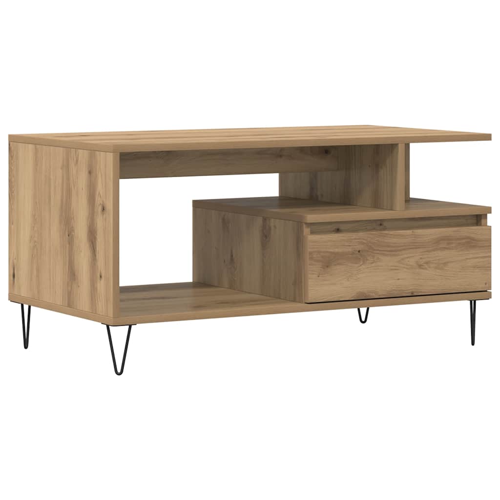 Salontafel 90x49x45 cm bewerkt hout artisanaal eikenkleurig is nu te koop bij PeponiXL, paradijselijk wonen!