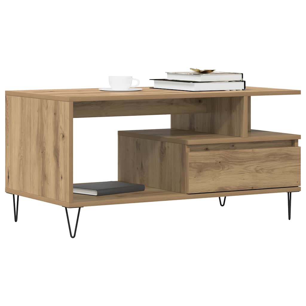 Salontafel 90x49x45 cm bewerkt hout artisanaal eikenkleurig is nu te koop bij PeponiXL, paradijselijk wonen!