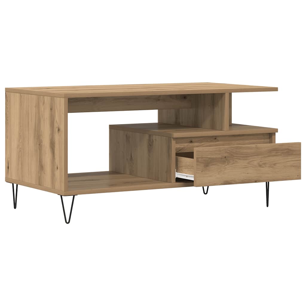 Salontafel 90x49x45 cm bewerkt hout artisanaal eikenkleurig is nu te koop bij PeponiXL, paradijselijk wonen!