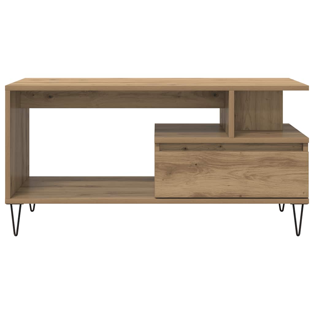 Salontafel 90x49x45 cm bewerkt hout artisanaal eikenkleurig is nu te koop bij PeponiXL, paradijselijk wonen!