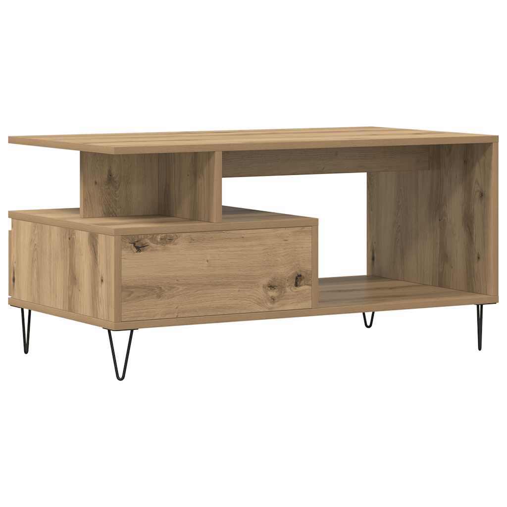 Salontafel 90x49x45 cm bewerkt hout artisanaal eikenkleurig is nu te koop bij PeponiXL, paradijselijk wonen!