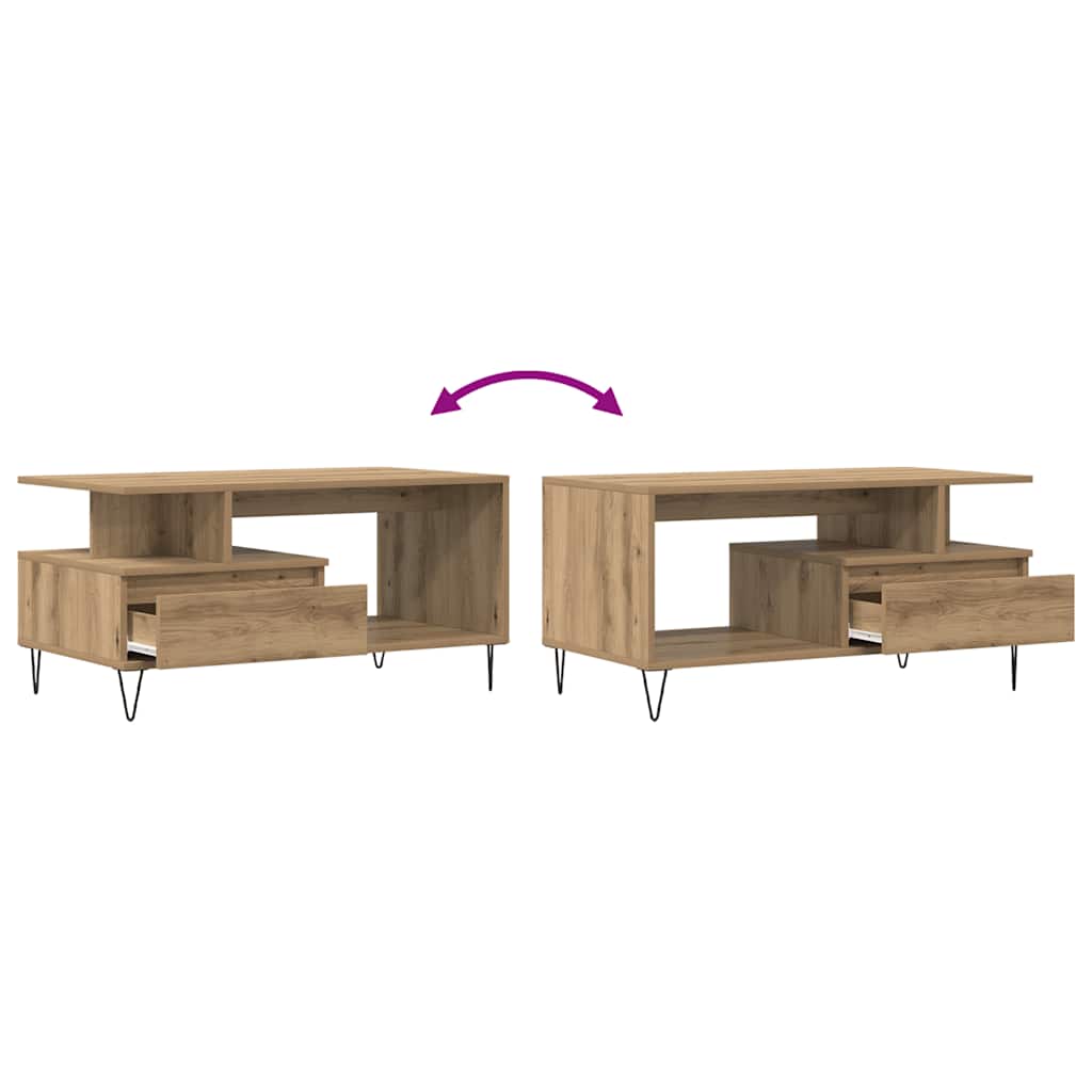 Salontafel 90x49x45 cm bewerkt hout artisanaal eikenkleurig is nu te koop bij PeponiXL, paradijselijk wonen!