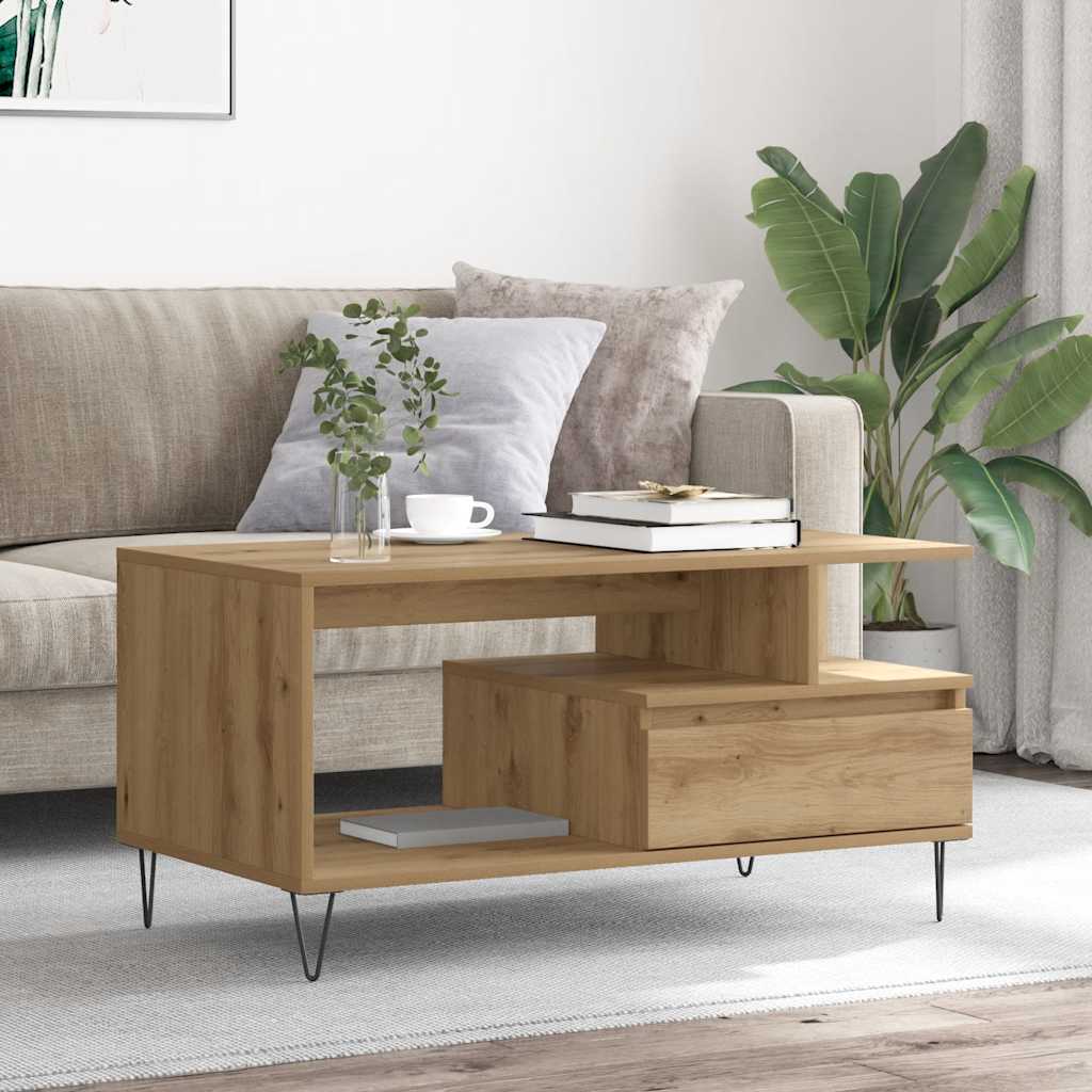 Salontafel 90x49x45 cm bewerkt hout artisanaal eikenkleurig is nu te koop bij PeponiXL, paradijselijk wonen!