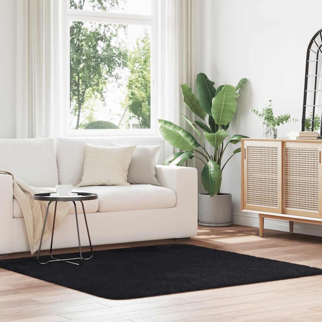 Hoogpolig vloerkleed NAVARRA 160x160 cm polyester zwart is nu te koop bij PeponiXL, paradijselijk wonen!