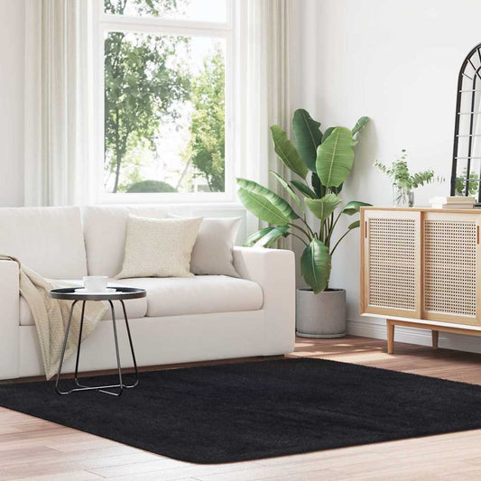Hoogpolig vloerkleed NAVARRA 200x200 cm polyester zwart is nu te koop bij PeponiXL, paradijselijk wonen!