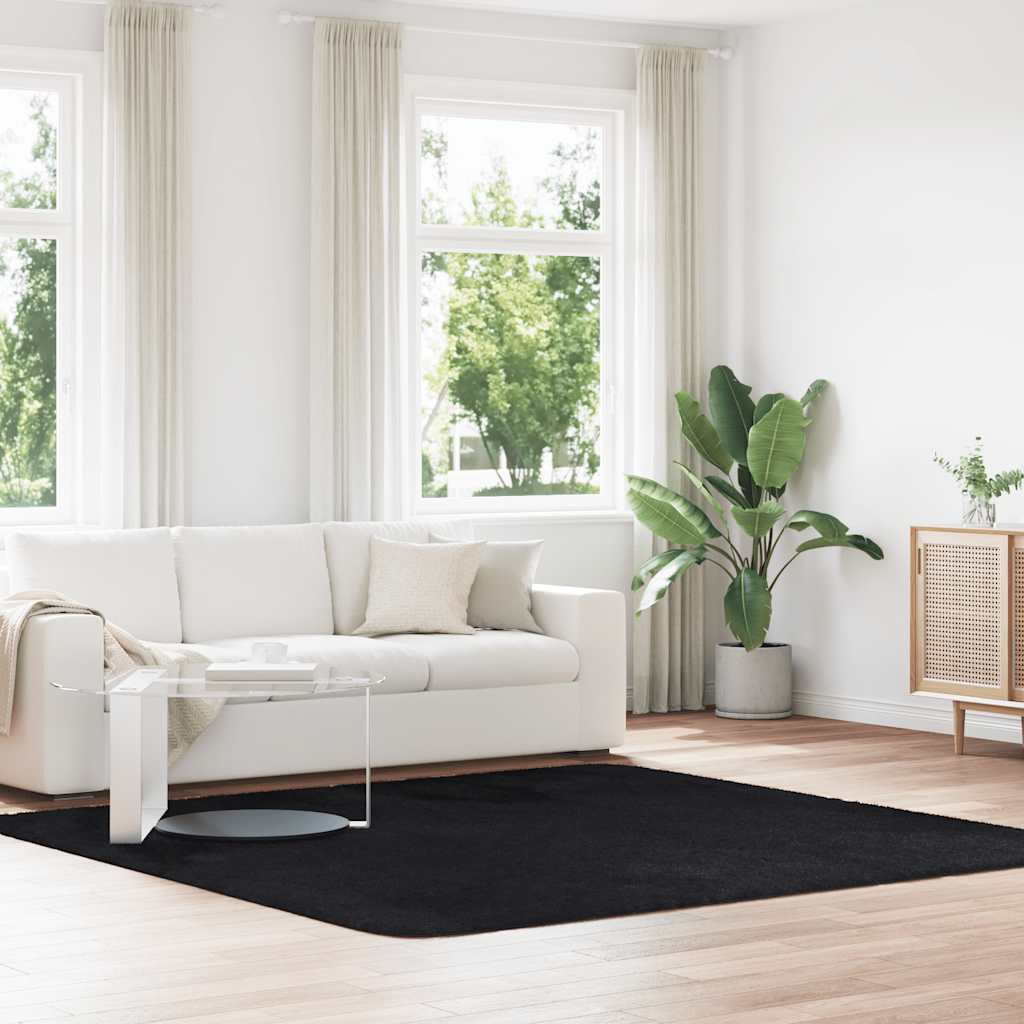 Hoogpolig vloerkleed NAVARRA 240x240 cm polyester zwart is nu te koop bij PeponiXL, paradijselijk wonen!