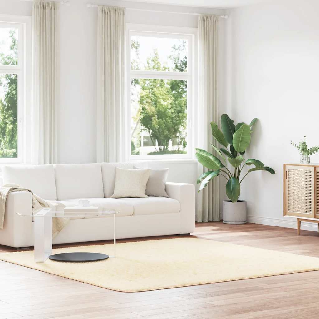 Hoogpolig vloerkleed NAVARRA 240x240 cm polyester crèmekleurig is nu te koop bij PeponiXL, paradijselijk wonen!
