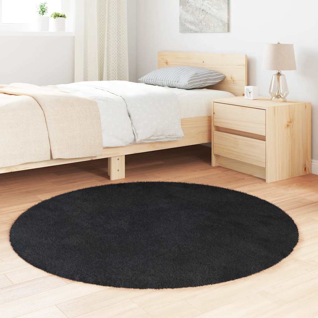 Hoogpolig vloerkleed NAVARRA 120x120 cm polyester zwart is nu te koop bij PeponiXL, paradijselijk wonen!
