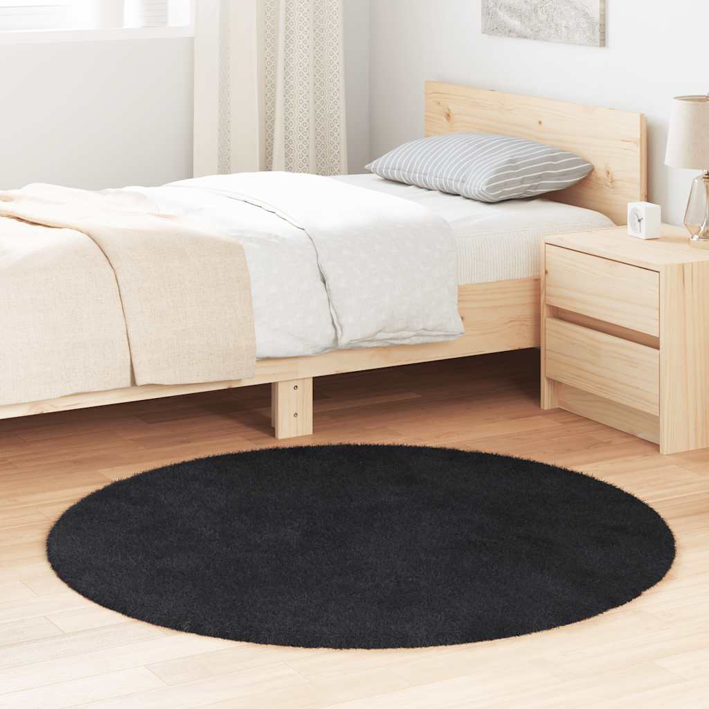 Hoogpolig vloerkleed NAVARRA 120x120 cm polyester zwart is nu te koop bij PeponiXL, paradijselijk wonen!