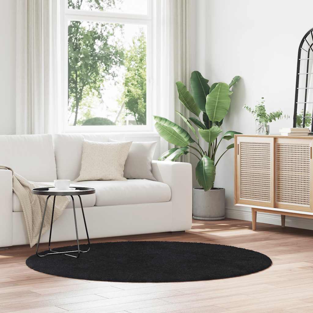 Hoogpolig vloerkleed NAVARRA 160x160 cm polyester zwart is nu te koop bij PeponiXL, paradijselijk wonen!