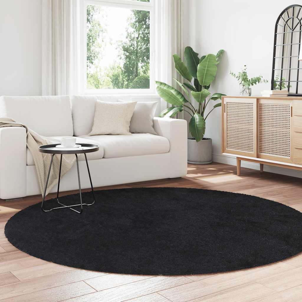 Hoogpolig vloerkleed NAVARRA 200x200 cm polyester zwart is nu te koop bij PeponiXL, paradijselijk wonen!