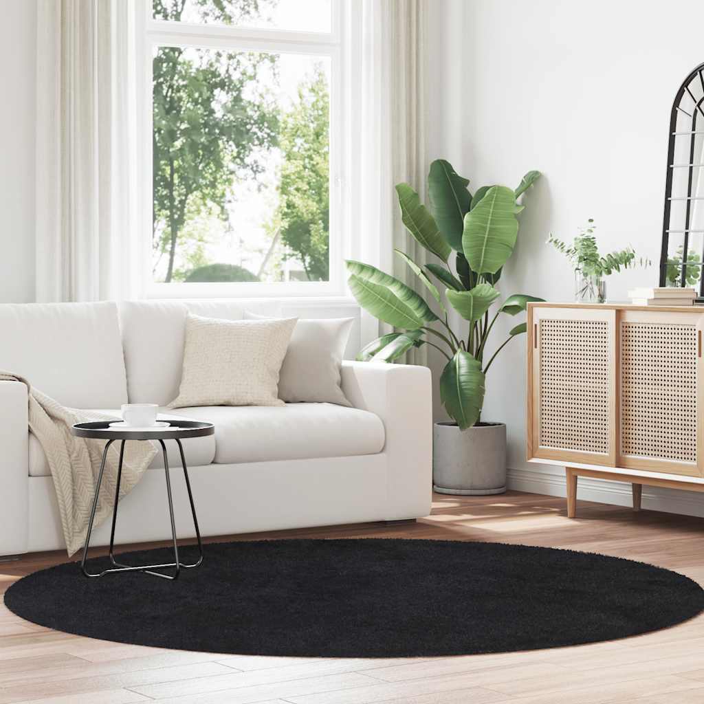 Hoogpolig vloerkleed NAVARRA 200x200 cm polyester zwart is nu te koop bij PeponiXL, paradijselijk wonen!