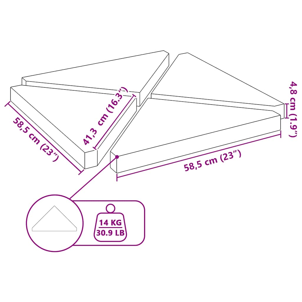 Parasolvoetplaten 4 st driehoekig 14 kg graniet zwart is nu te koop bij PeponiXL, paradijselijk wonen!