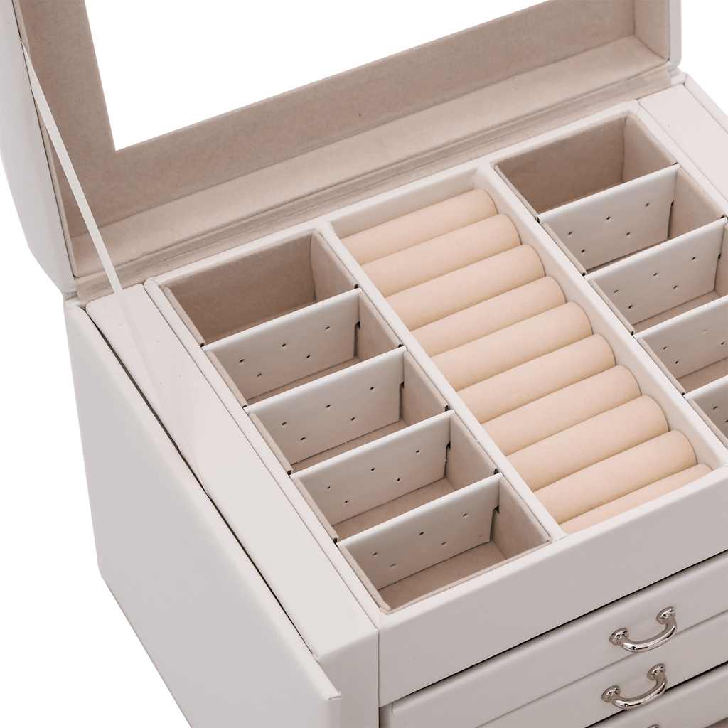 Sieradendoosje 4laags spiegel afsluitbaar 22,5x17,5x16,5 cm wit is nu te koop bij PeponiXL, paradijselijk wonen!